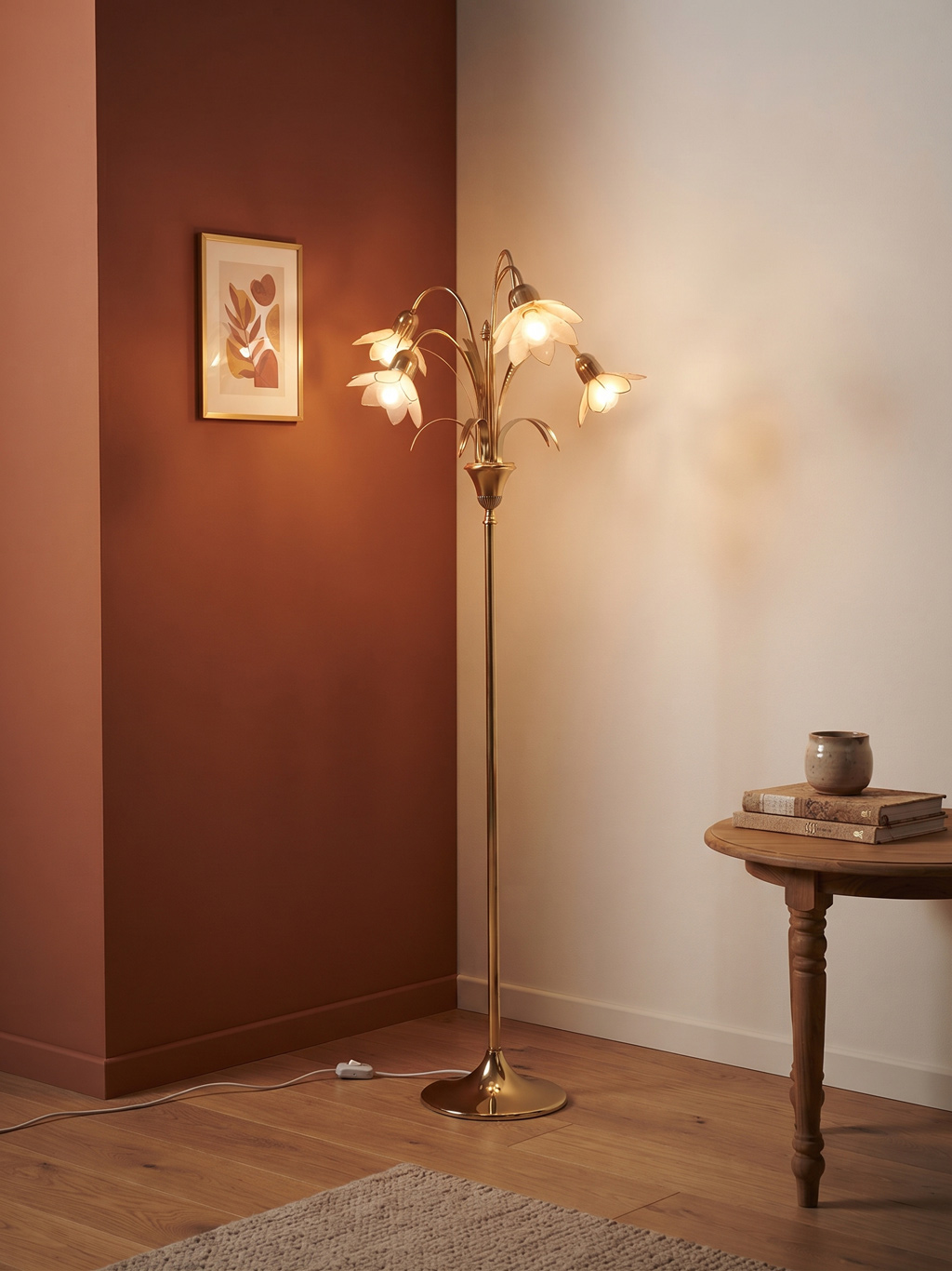 Brass Bamboo Floral Floor Lamp