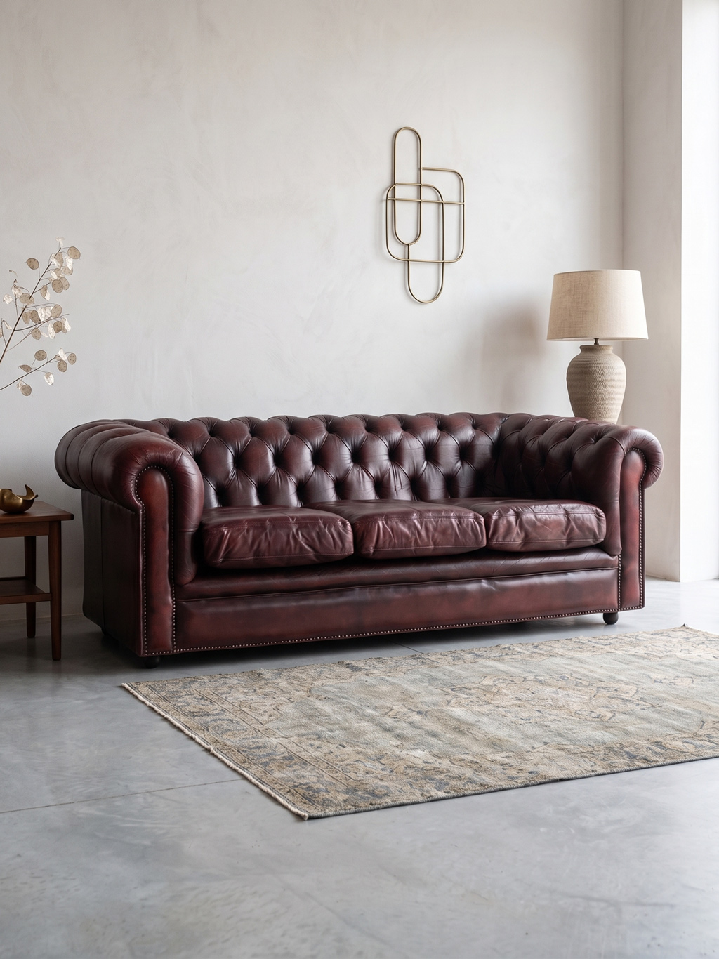Classic three-seater Chesterfield sofa