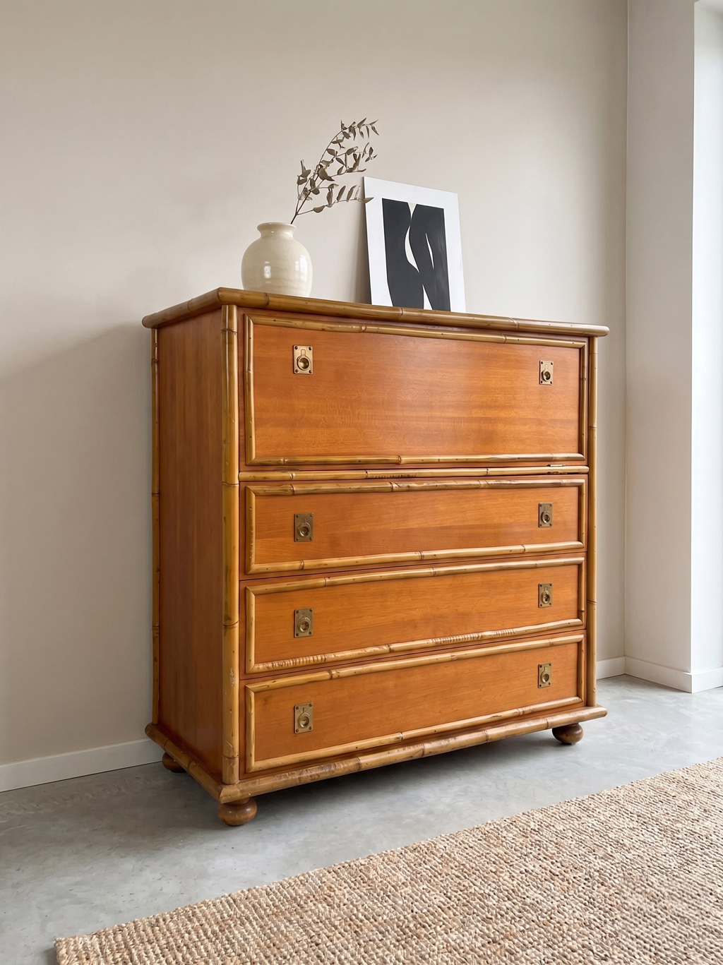 Vintage rattan chest of drawers