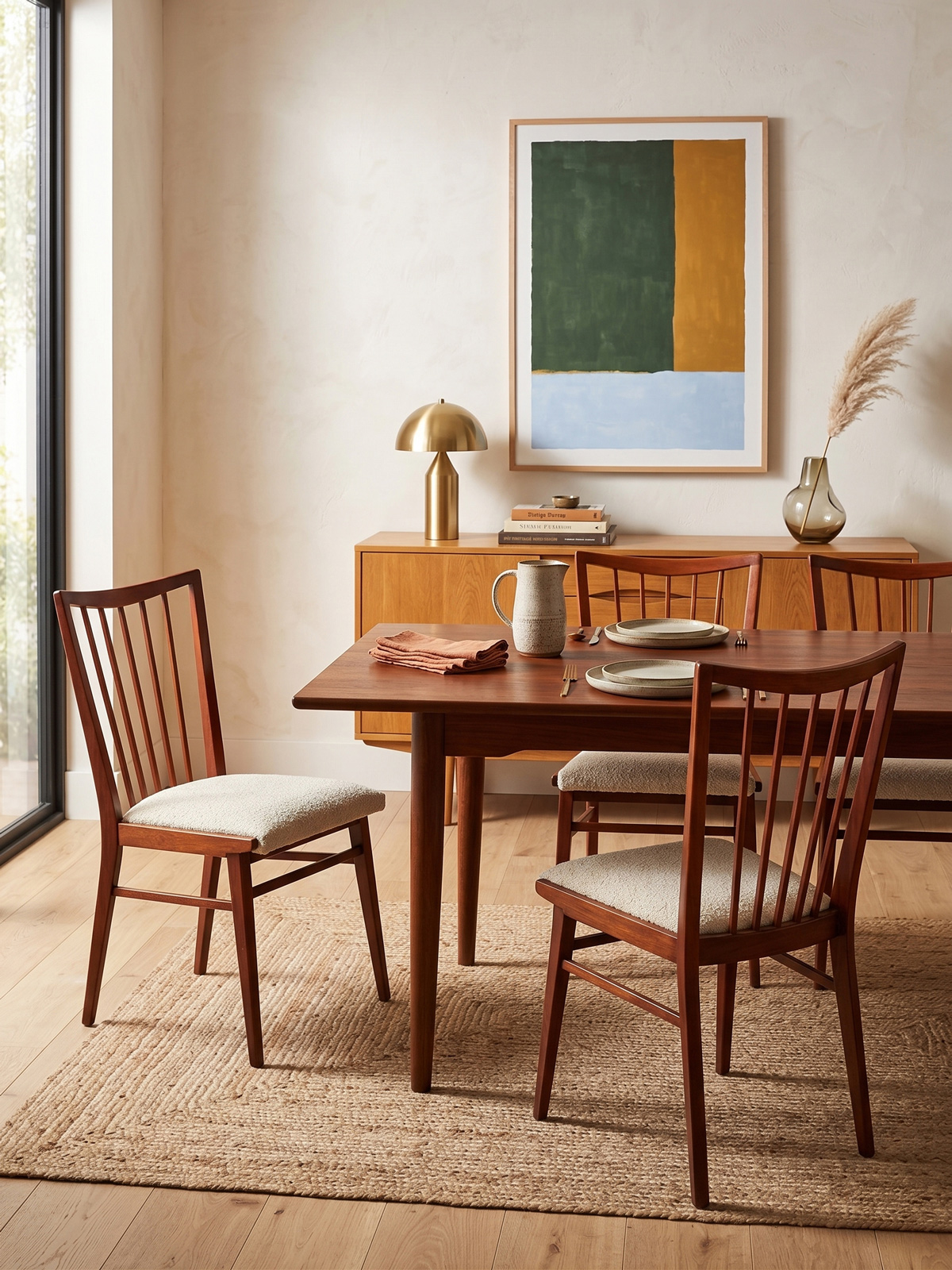 Set of 4 Mid-Century Modern Spindle Back Dining Chairs