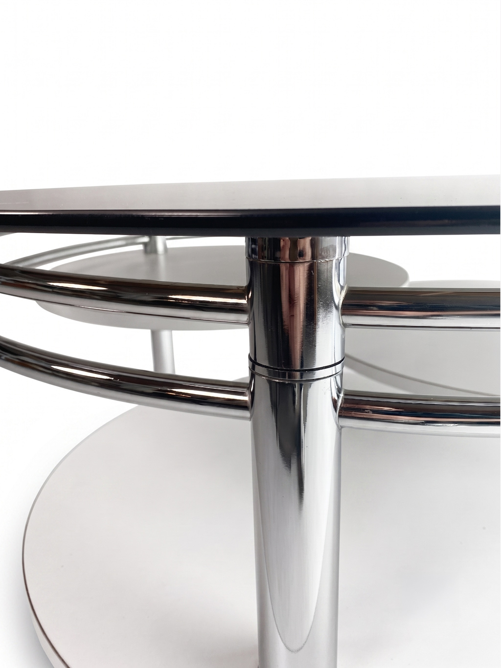 Vintage Coffee Table with Smoked Glass Top and Swivel Side Tables