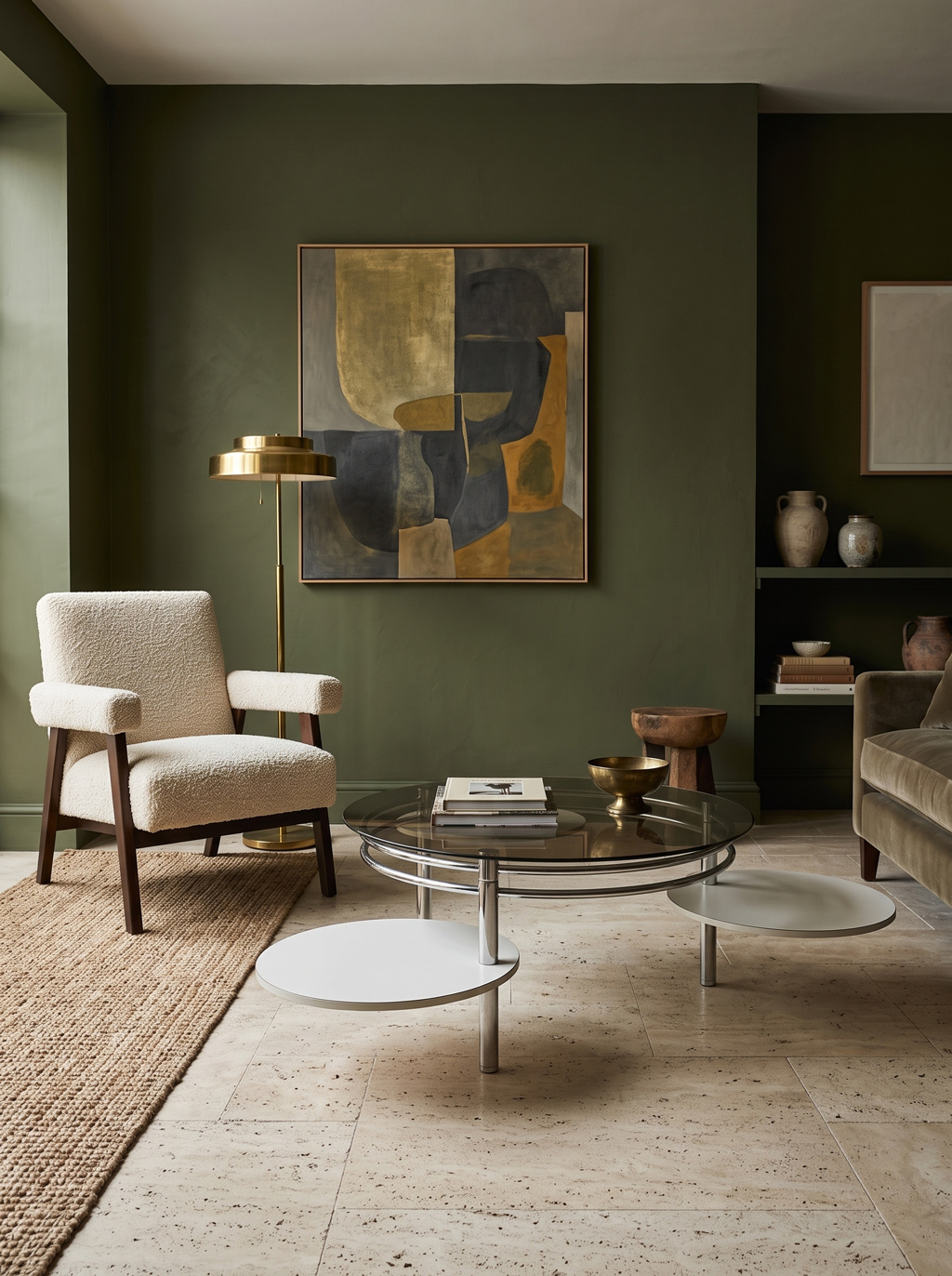 Vintage Coffee Table with Smoked Glass Top and Swivel Side Tables