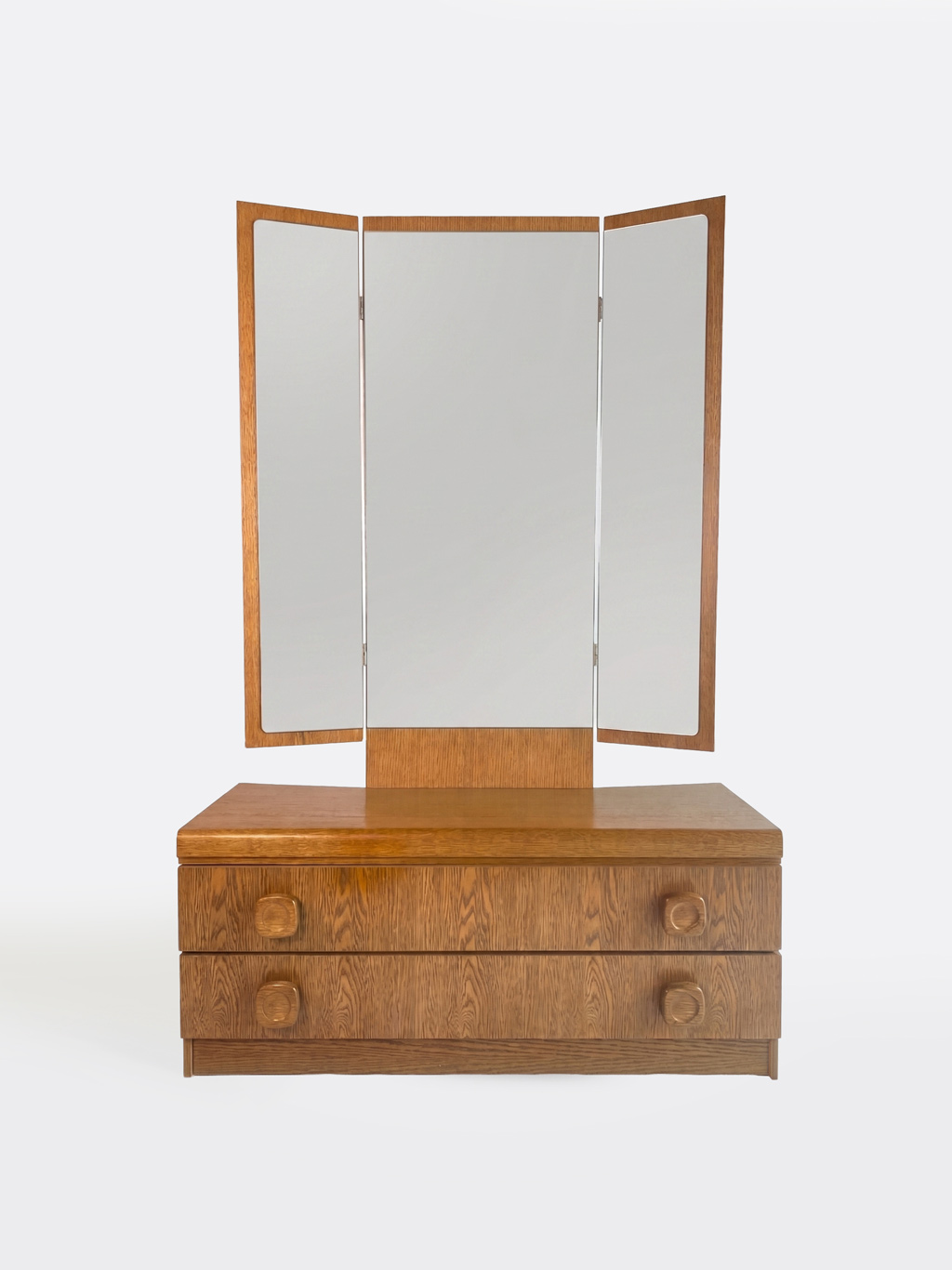 Vintage oak dressing chest with trifold mirror