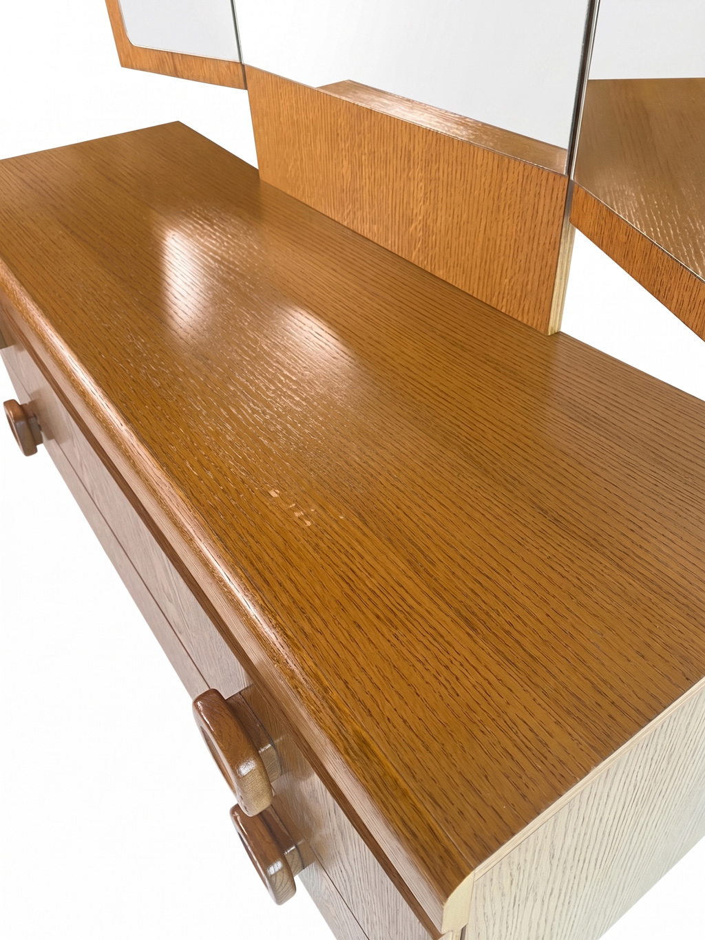 Vintage oak dressing chest with trifold mirror