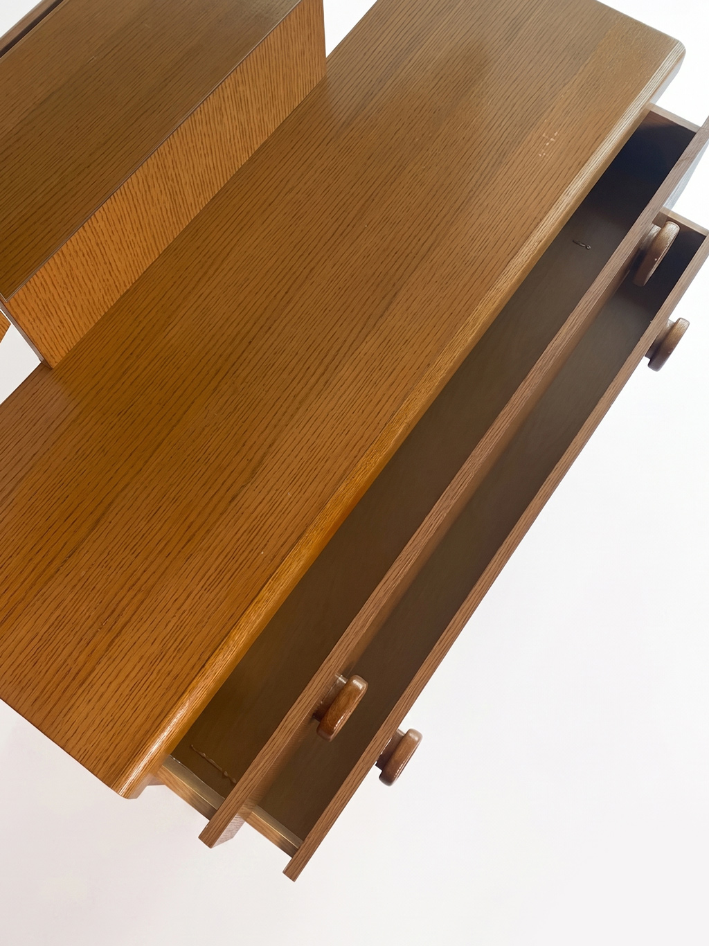 Vintage oak dressing chest with trifold mirror