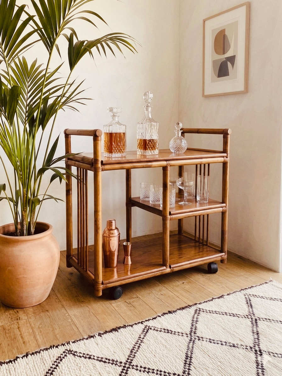 Vintage rattan bar cart & sideboard